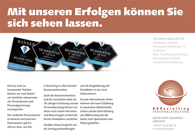 In diesen Tagen schaltet BBRecruiting Personalberatung eine eigene Anzeigenwerbung.